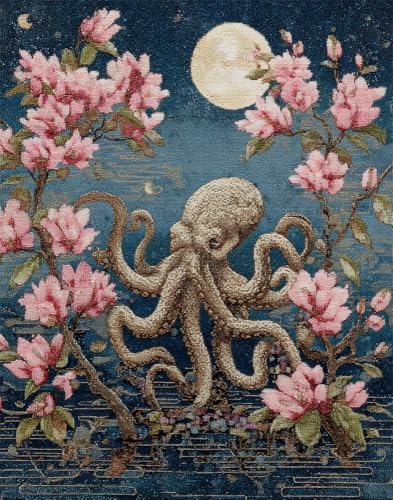 Henypt Kreuzstich Stickpackungen Vorgedruckt Set Erwachsene, Oktopus Und Blumen C Stickvorlagen Stickbilder Vorgedruckt Kreuzstich Stickpackung Sticken Stickbild Set Für Erwachsene Anfänger Cross S von Henypt