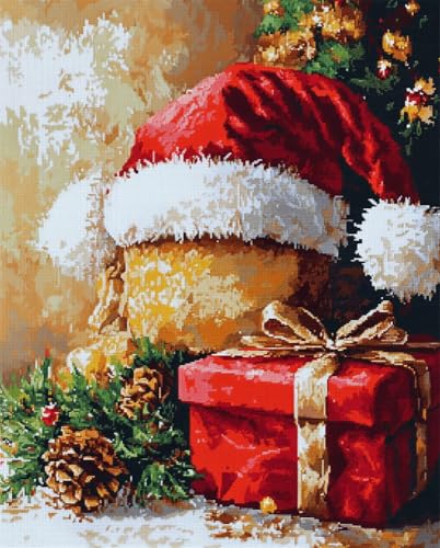 Henypt Kreuzstich Stickpackungen Vorgedruckt Set Erwachsene, Weihnachtsmütze Und Geschenk Stickvorlagen Stickbilder Vorgedruckt Kreuzstich Stickpackung Sticken Stickbild Set Für Erwachsene Anfänger von Henypt