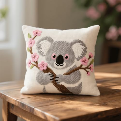 Henypt Latch Cushion Kits, Cartoon-Koala Cross Stitch Latch Hook Cushion Cover Rug Sets with Pre-Printed Color Pattern Canvas Crochet Yarn Set 43x43cm Henypt Latch Cushion Kits, Cartoon-Koala Cross Stitch Latch Hook Cushion Cover Rug Sets with Pre-Printed Color Pattern Canvas Crochet Yarn Set 43x43cm von Henypt