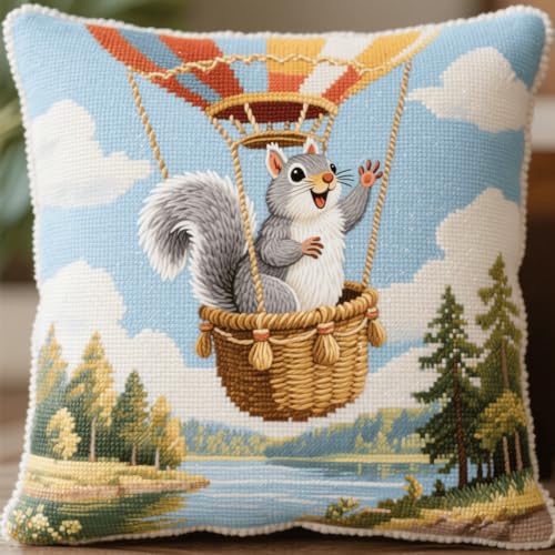 Henypt Latch Cushion Kits, Tier Eichhörnchen und Landschaft Cross Stitch Latch Hook Cushion Cover Rug Sets with Pre-Printed Color Pattern Canvas Crochet Yarn Set 43x43cm Henypt Latch Cushion Kits, Tier Eichhörnchen und Landschaft Cross Stitch Latch Hook Cushion Cover Rug Sets with Pre-Printed Color Pattern Canvas Crochet Yarn Set 43x43cm von Henypt