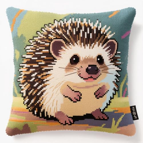 Henypt Latch Cushion Kits, Tierischer Igel Cross Stitch Latch Hook Cushion Cover Rug Sets with Pre-Printed Color Pattern Canvas Crochet Yarn Set 43x43cm Henypt Latch Cushion Kits, Tierischer Igel Cross Stitch Latch Hook Cushion Cover Rug Sets with Pre-Printed Color Pattern Canvas Crochet Yarn Set 43x43cm von Henypt