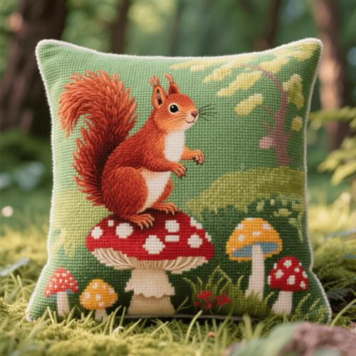 Henypt Latch Cushion Set, Tier Eichhörnchen und Pilz Kreuzstich Knüpfkissen Zum Selber knüpfen Kissen Kits,Knüpfen DIY Dekokissen, Stickerei Knüpf-Sets 43 cm x 43cm Henypt Latch Cushion Set, Tier Eichhörnchen und Pilz Kreuzstich Knüpfkissen Zum Selber knüpfen Kissen Kits,Knüpfen DIY Dekokissen, Stickerei Knüpf-Sets 43 cm x 43cm von Henypt