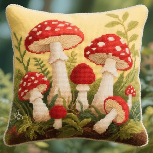 Henypt Latch Cushion Set Cartoon-Pilze Knotting and Weaving Set, Crochet, Knüpfteppiche & Knüpfkissen 43x43cm Henypt Latch Cushion Set Cartoon-Pilze Knotting and Weaving Set, Crochet, Knüpfteppiche & Knüpfkissen 43x43cm von Henypt