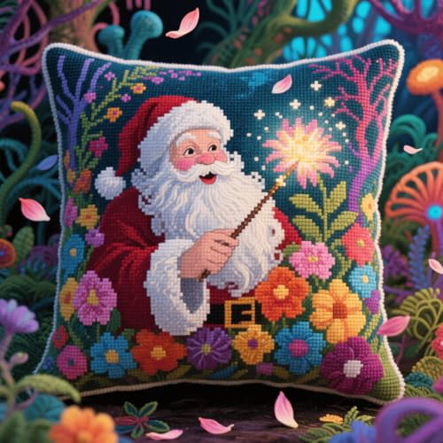 Henypt Latch Cushion Set Weihnachtsmann und Blumen Latch Hook Cushion Kit for Beginners or Adults for DIY Stickerei Knüpf-Sets 43x43cm Henypt Latch Cushion Set Weihnachtsmann und Blumen Latch Hook Cushion Kit for Beginners or Adults for DIY Stickerei Knüpf-Sets 43x43cm von Henypt