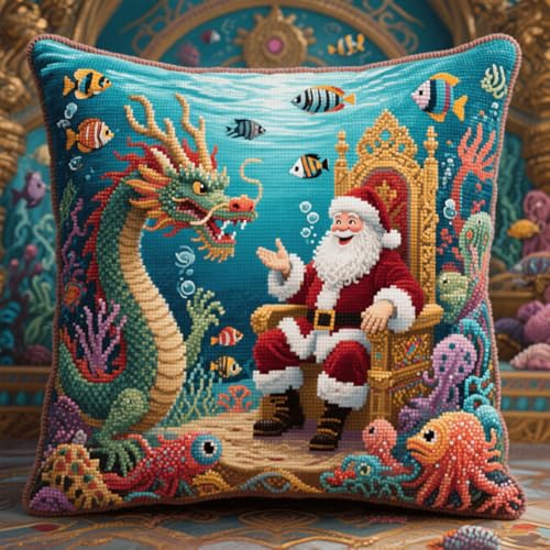 Henypt Latch Cushion for DIY Knotting Set Weihnachtsmann und Tierdrache Latch Set Kreuzstich Knüpfkissen Zum Selber knüpfen Kissen Kit 43x43cm Henypt Latch Cushion for DIY Knotting Set Weihnachtsmann und Tierdrache Latch Set Kreuzstich Knüpfkissen Zum Selber knüpfen Kissen Kit 43x43cm von Henypt