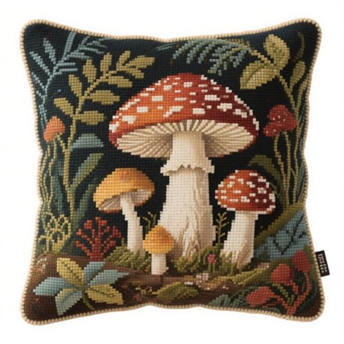 Henypt Latch Hook Cushion Kit, Cartoon-Pilze Latch Cushion Set for Beginners Adults, Knotting and Weaving Set Knüpfpackungen 43x43cm Henypt Latch Hook Cushion Kit, Cartoon-Pilze Latch Cushion Set for Beginners Adults, Knotting and Weaving Set Knüpfpackungen 43x43cm von Henypt