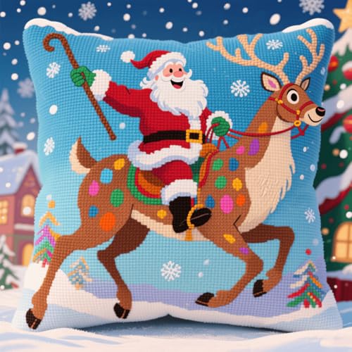 Henypt Latch Hook Cushion Kit, Cartoon-Weihnachtsmann Latch Cushion Set for Beginners Adults, Knotting and Weaving Set Knüpfpackungen 43x43cm Henypt Latch Hook Cushion Kit, Cartoon-Weihnachtsmann Latch Cushion Set for Beginners Adults, Knotting and Weaving Set Knüpfpackungen 43x43cm von Henypt