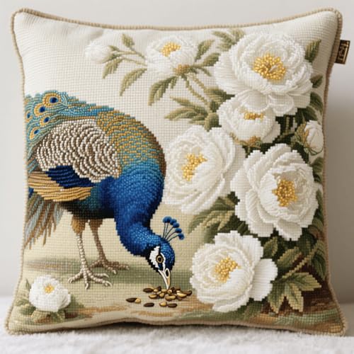 Henypt Latch Hook Cushion Kit, Tiere Pfau und Blumen Latch Cushion Set for Beginners Adults, Knotting and Weaving Set Knüpfpackungen 43x43cm Henypt Latch Hook Cushion Kit, Tiere Pfau und Blumen Latch Cushion Set for Beginners Adults, Knotting and Weaving Set Knüpfpackungen 43x43cm von Henypt