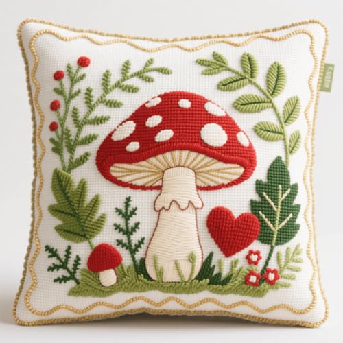 Henypt Latch Hook Cushion Set, Cartoon-Pilze Latch Cushion Set for Beginners Adults, DIY Knüpfteppiche & Knüpfkissen 43x43cm Henypt Latch Hook Cushion Set, Cartoon-Pilze Latch Cushion Set for Beginners Adults, DIY Knüpfteppiche & Knüpfkissen 43x43cm von Henypt