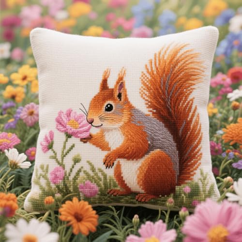 Henypt Latch Hook Cushion Set, Tier Eichhörnchen und Blumen Latch Cushion Set for Beginners Adults, DIY Knüpfteppiche & Knüpfkissen 43x43cm Henypt Latch Hook Cushion Set, Tier Eichhörnchen und Blumen Latch Cushion Set for Beginners Adults, DIY Knüpfteppiche & Knüpfkissen 43x43cm von Henypt