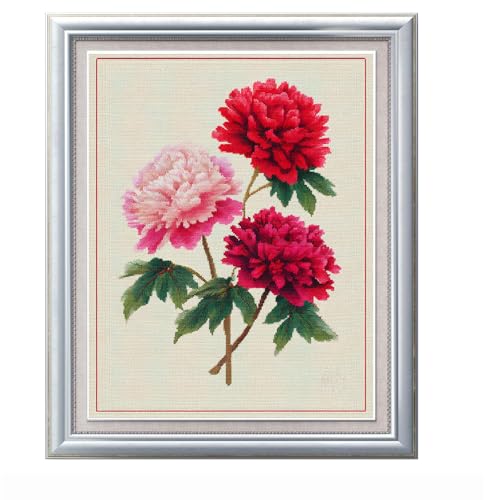 Henypt Reuzstich Stickpackung 11Ct Sticken Set Erwachsene Kreuzstichchinesische Pfingstrose 40X50Cm Diy Stickbilder Vorgedruckt Kreuzstich Für Anfänger Home Decor von Henypt