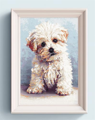 Henypt Reuzstich Stickpackung 11Ct Sticken Set Erwachsene Kreuzstichsüßer Weißer Hund 40X50Cm Diy Stickbilder Vorgedruckt Kreuzstich Für Anfänger Home Decor von Henypt