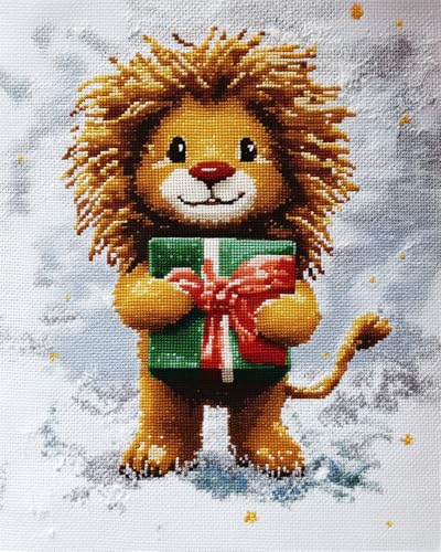 Henypt Stickerei Set Vorgedruckt Leinwand Kreuzstich Kit Stickbilder,Kleiner Löwe Hält Ein Geschenk Diy Kunst Kreuzstich Kit Stickerei Anfänger Weihnachts Geschenk Für Die Heimdekoration,11Ct Henypt Stickerei Set Vorgedruckt Leinwand Kreuzstich Kit Stickbilder,Kleiner Löwe Hält Ein Geschenk Diy Kunst Kreuzstich Kit Stickerei Anfänger Weihnachts Geschenk Für Die Heimdekoration,11Ct von Henypt