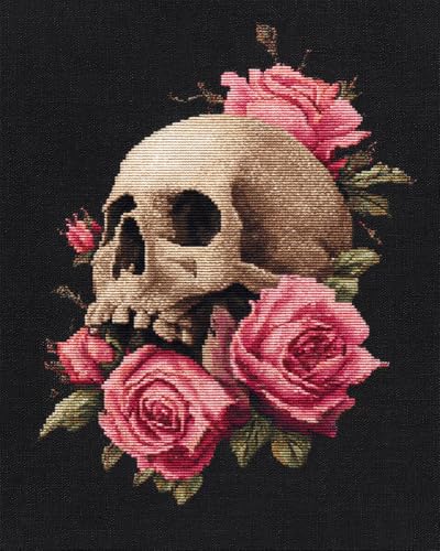 Henypt Stickpackung 11Ct Sticken Set Erwachsene Kreuzstich Totenkopf Und Rosen Diy Stickbilder Vorgedruckt Kreuzstich Für Anfänger Home Decor von Henypt