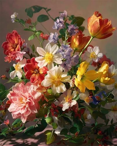 Henypt Stickpackung Kreuzstich Vorgezeichnet Schöne Blumen 40X50Cm Baumwolle Komplettes Stickset Mit Stickvorlage Stickerei-Kit Zum Selbersticken Erwachsene von Henypt