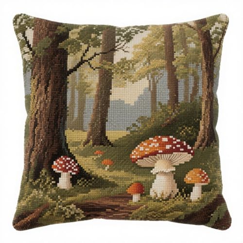 Knotting Cushion Set, Cartoon-Pilze und Bäume Latch Cushion Kit for Beginners, DIY Latch Hook Set, Knüpfkissen Kits 43x43cm Knotting Cushion Set, Cartoon-Pilze und Bäume Latch Cushion Kit for Beginners, DIY Latch Hook Set, Knüpfkissen Kits 43x43cm von Henypt