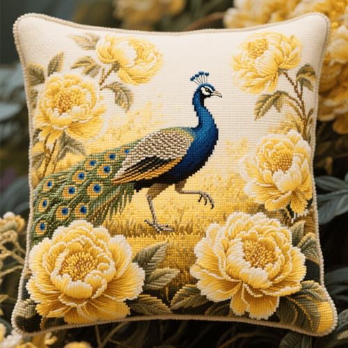 Knotting Cushion Set, Tiere Pfau und Blumen Latch Cushion Kit for Beginners, DIY Latch Hook Set, Knüpfkissen Kits 43x43cm Knotting Cushion Set, Tiere Pfau und Blumen Latch Cushion Kit for Beginners, DIY Latch Hook Set, Knüpfkissen Kits 43x43cm von Henypt