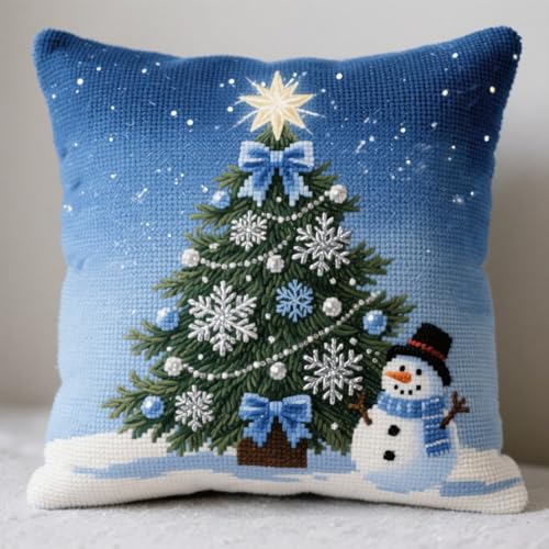 Knotting Cushion Set, Weihnachtsbaum und Schneemann Latch Cushion Kit for Beginners, DIY Latch Hook Set, Knüpfkissen Kits 43x43cm Knotting Cushion Set, Weihnachtsbaum und Schneemann Latch Cushion Kit for Beginners, DIY Latch Hook Set, Knüpfkissen Kits 43x43cm von Henypt
