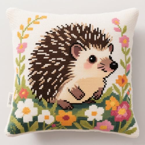 Latch Cushion Kit Tier-Igel und Blumen Embroidery Craft Kits for Beginners DIY Latch Hook Kit Rug Set with Printed Canvas 43x43cm Latch Cushion Kit Tier-Igel und Blumen Embroidery Craft Kits for Beginners DIY Latch Hook Kit Rug Set with Printed Canvas 43x43cm von Henypt