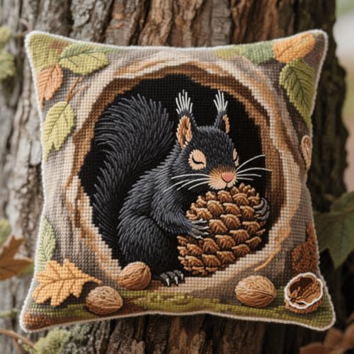 Latch Hook Cushion Kit, TierEichhörnchen in einem Baumloch Latch Cushion Set for Beginners Adults, Diy Knüpfen Set Kissen Knüpfen Handarbeit 43x43cm Latch Hook Cushion Kit, TierEichhörnchen in einem Baumloch Latch Cushion Set for Beginners Adults, Diy Knüpfen Set Kissen Knüpfen Handarbeit 43x43cm von Henypt