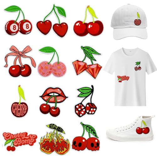 12 Stück Kirsch-Aufnäher zum Aufbügeln, niedliche Schleife, bestickte Applikation, modisch, Obst-Aufnäher, roter Totenkopf, Lippe, Aufnäher, Applikation, Herz, Reparaturtuch, Kleidung, Dekoration 12 Stück Kirsch-Aufnäher zum Aufbügeln, niedliche Schleife, bestickte Applikation, modisch, Obst-Aufnäher, roter Totenkopf, Lippe, Aufnäher, Applikation, Herz, Reparaturtuch, Kleidung, Dekoration von Heogacinlia