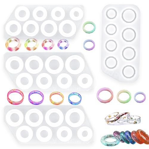 4 Stück Harz-Ringformen, verschiedene Formen, Ringkreise, Silikonform, 8 Größen, runde und rautenförmige Schmuckharzgussform für DIY-Ringe, Anhänger, Ohrringe, Schlüsselanhänger, Halsketten 4 Stück Harz-Ringformen, verschiedene Formen, Ringkreise, Silikonform, 8 Größen, runde und rautenförmige Schmuckharzgussform für DIY-Ringe, Anhänger, Ohrringe, Schlüsselanhänger, Halsketten von Heogacinlia