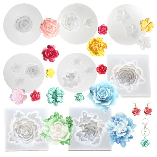 Heogacinlia Mini-Blumen-Harzformen – Rose, Pfingstrose und mehr – Silikon, hitzebeständig, leicht zu reinigen – DIY Schmuck, Kuchendekoration, 8 Stück Heogacinlia Mini-Blumen-Harzformen – Rose, Pfingstrose und mehr – Silikon, hitzebeständig, leicht zu reinigen – DIY Schmuck, Kuchendekoration, 8 Stück von Heogacinlia
