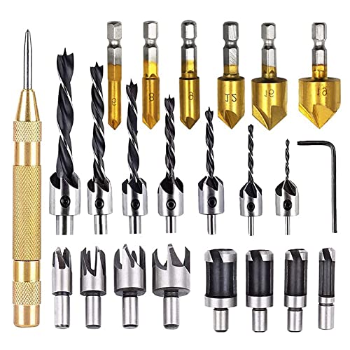 Heozlion 23er-Pack Holzbearbeitungs-Fasenbohrwerkzeug-Set Holzstopfenschneider Dreispitz-Senkbohrer Holzbearbeitungs-Fasengerät Heozlion 23er-Pack Holzbearbeitungs-Fasenbohrwerkzeug-Set Holzstopfenschneider Dreispitz-Senkbohrer Holzbearbeitungs-Fasengerät von Heozlion