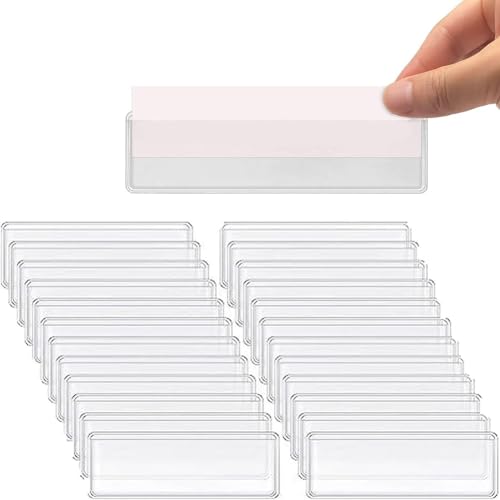 Heozlion Etikettenhalter, Selbstklebendes Regaletikett, Transparentes Regaletikett, Karteikartentaschen, Schubladen, Aktenablagebehälter, Etikettenhalter, Langlebig, Einfach zu Installieren, 100er- von Heozlion