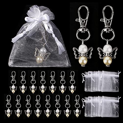 15 Pcs Schutzengel Anhänger Set，Hochzeit Engel Perlen Anhänger Schutzengel Schlüsselanhängerbasteln mit Organzabeutel，Engel Schlüsselanhänger Perlen für Gastgeschenke Taufe Party DIY Mitbringsel von Heqishun