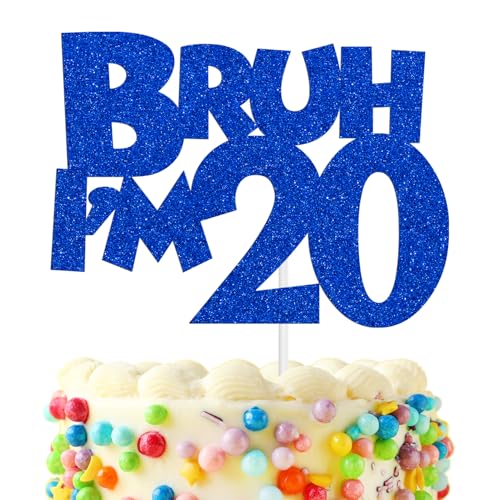 Bruh I'm 20 Cake Topper, Bro I'M 20, Cheers to 20 Years, Happy 20th Birthday Party Decorations Supplies for Boys Men, Blue Glitter Bruh I'm 20 Cake Topper, Bro I'M 20, Cheers to 20 Years, Happy 20th Birthday Party Decorations Supplies for Boys Men, Blue Glitter von Hequoyer