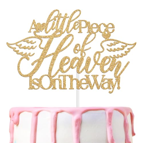 Tortenaufsatz "A Little Piece of Heaven is on the Way", Engel-Thema, Babyparty-Dekoration, Himmelsmotiv, Willkommens-Baby-Party-Dekoration, goldfarbener Glitzer Tortenaufsatz "A Little Piece of Heaven is on the Way", Engel-Thema, Babyparty-Dekoration, Himmelsmotiv, Willkommens-Baby-Party-Dekoration, goldfarbener Glitzer von Hequoyer