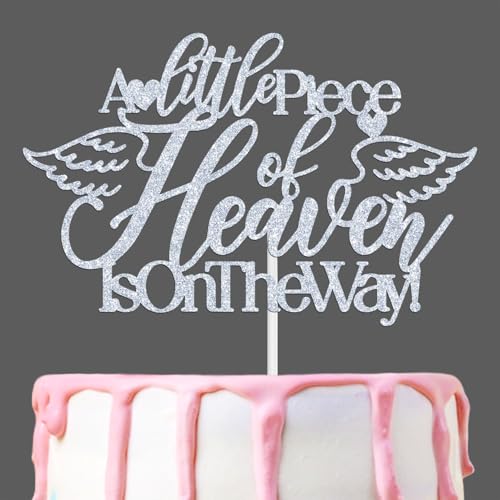 Tortenaufsatz "A Little Piece of Heaven is on the Way", Engel-Thema, Babyparty-Dekoration, Himmelsmotiv, Willkommens-Baby-Party-Dekoration, silberfarbener Glitzer Tortenaufsatz "A Little Piece of Heaven is on the Way", Engel-Thema, Babyparty-Dekoration, Himmelsmotiv, Willkommens-Baby-Party-Dekoration, silberfarbener Glitzer von Hequoyer