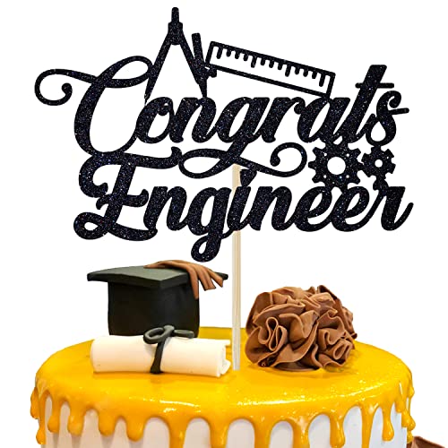 Tortenaufsatz Congrats Engineer – Future Engineer/So Proud of You – Klasse 2024 College Engineering Graduate Party Dekoration Zubehör, schwarzer Glitzer von Hequoyer