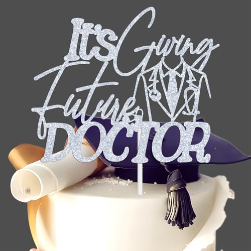 Tortenaufsatz mit Aufschrift "It's Giving Doctor", Aufschrift "Congrats Doctor", offizieller Arzt, 2025, medizinischer College, Doktor, Abschlussfeier, Party-Dekoration, silberner Glitzer Tortenaufsatz mit Aufschrift "It's Giving Doctor", Aufschrift "Congrats Doctor", offizieller Arzt, 2025, medizinischer College, Doktor, Abschlussfeier, Party-Dekoration, silberner Glitzer von Hequoyer