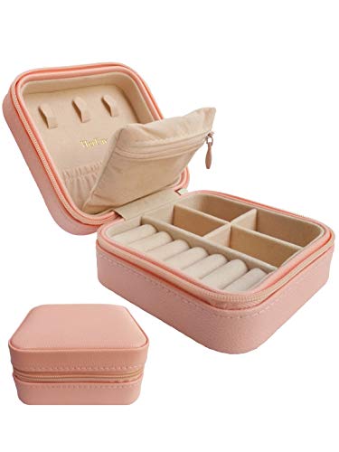 HerFav Reise-Schmuck-Organizer, kleine Schmuckschatulle, tragbarer Mini-Schmuckkoffer für Ringe, Ohrringe und Halsketten für Frauen und Mädchen (rosa) von HerFav
