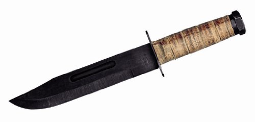 Herbertz Bowiemesser, Klinge 18 cm, brüniert, Ledergriff, Scheide mit Abziehstein, outdoormesser,101018 Messer, Edelstahl, Grau, Medium von Herbertz