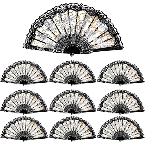 10 Stück Handfächer Spitze Hochzeitsfächer, Faltbare Fächer Chinesischer Stofffächer Spanische Viktorianischen Handfächer Für Sommer Karnevals Party Hochzeit Dekoration Halloween für Frauen,Schwarz 10 Stück Handfächer Spitze Hochzeitsfächer, Faltbare Fächer Chinesischer Stofffächer Spanische Viktorianischen Handfächer Für Sommer Karnevals Party Hochzeit Dekoration Halloween für Frauen,Schwarz von Herbests