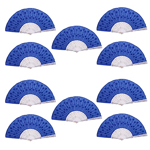 10er Set Damen Faltfächer Handfächer mit Pailletten, Spanien Stil Faltfächer Klappfächer Falten Fans Vintage Retro Handfächer Spanischer Fächer Hochzeit Party Deko Wanddekoration Geschenke,Blau von Herbests