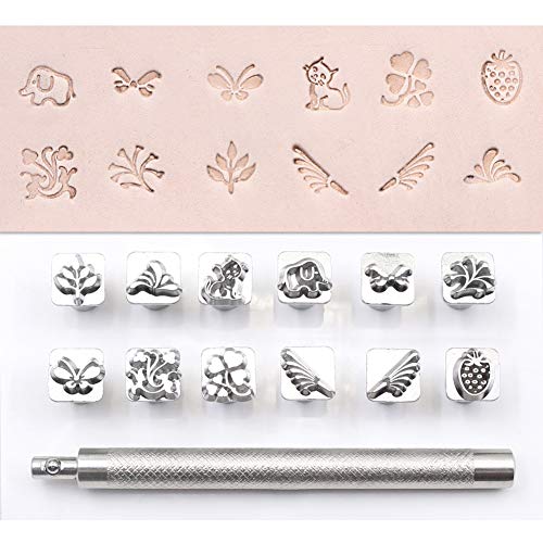 12 Stück Leder Prägestempel Set, Leder Stempel Werkzeuge DIY Leder Punziereisen Set Verschiedene Formen Metall Stempel Set Sattelherstellung Werkzeuge für Lederhandwerk Arbeiten,Tier Pflanze von Herbests