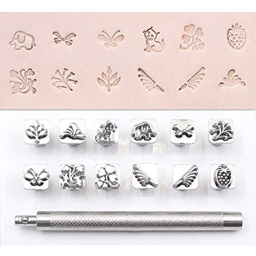 12 Stück Leder Prägestempel Set, Leder Stempel Werkzeuge DIY Leder Punziereisen Set Verschiedene Formen Metall Stempel Set Sattelherstellung Werkzeuge für Lederhandwerk Arbeiten,Tier Pflanze von Herbests