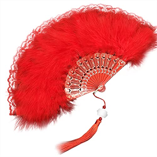 Damen Fächer Feder,20er Jahre Vintage-Stil mit Marabou-Feder Hochzeitsfächer Faltfächer Tanzfächer Spanische Viktorianischen Faltbhandfächer Damen Kostüm Tanzpartys Flapper Zubehör für Frauen,Rot Damen Fächer Feder,20er Jahre Vintage-Stil mit Marabou-Feder Hochzeitsfächer Faltfächer Tanzfächer Spanische Viktorianischen Faltbhandfächer Damen Kostüm Tanzpartys Flapper Zubehör für Frauen,Rot von Herbests