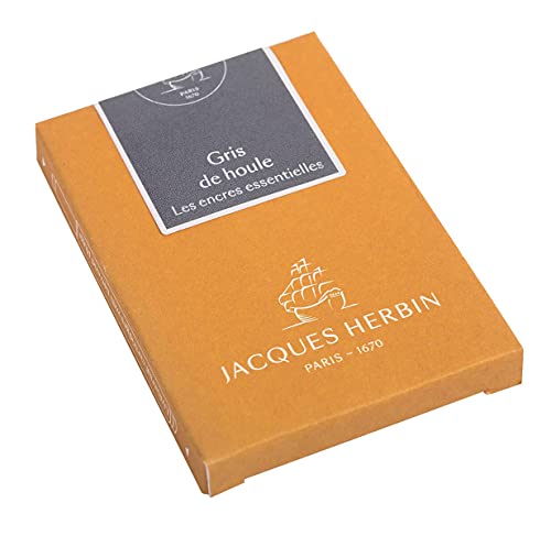 Jacques Herbin 11008JT - Packung mit 7 großen Tintenpatronen, internationale Größe 1,35ml, ideal für Füllfederhalter und Tintenroller, Grau, 1 Pack von J.Herbin