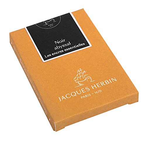 Jacques Herbin 11009JT - Packung mit 7 großen Tintenpatronen, internationale Größe 1,35ml, ideal für Füllfederhalter und Tintenroller, Schwarz, 1 Pack von J.Herbin
