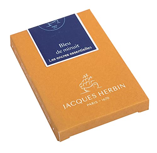 Jacques Herbin 11019JT - Packung mit 7 großen Tintenpatronen, internationale Größe 1,35ml, ideal für Füllfederhalter und Tintenroller, Mitternachtsblau, 1 Pack von J.Herbin