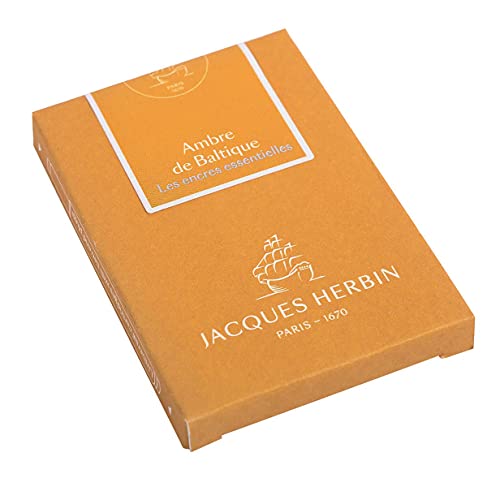 Jacques Herbin 11041JT - Packung mit 7 großen Tintenpatronen, internationale Größe 1,35ml, ideal für Füllfederhalter und Tintenroller, Bernstein, 1 Pack von J.Herbin