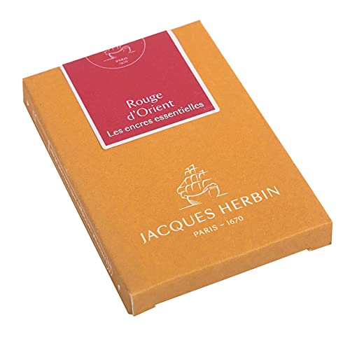 Jacques Herbin 11069JT - Packung mit 7 großen Tintenpatronen, internationale Größe 1,35ml, ideal für Füllfederhalter und Tintenroller, Rot, 1 Pack von J.Herbin