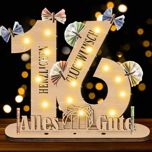 Herbst 16 Geburtstag Mädchen Junge, Deko 16 Geburtstag Mädchen Originelle Geschenk Holz-Schild mit LED Gästebuch, Geldgeschenke Geburtstag für Hochzeitstag Jubiläum, Personalisierbares Geschenk von Herbst