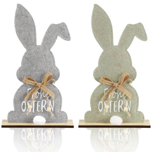 Herbst 2 Stück Osterdeko 23cm Groß Filz Holz Hase zum Hinstellen Niedlicher Filz Osterhase Deko Aufsteller für Ostern Osterdekoration Innen Tisch Set für Garten Frühlingsdekoration von Herbst