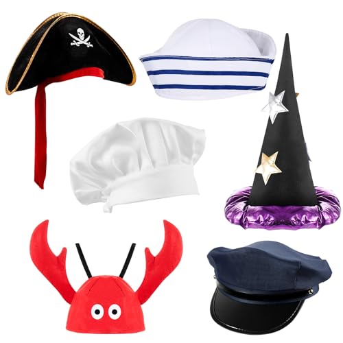 6 Packungen Kleiderhüte für Kinder, Partyhüte, sortiert für Cosplay, Kostümpartys, Halloween-Dekorationen, Koch, Polizei, Feuerwehr, Pirat, Zauberer, Hummer, Stile 6 Packungen Kleiderhüte für Kinder, Partyhüte, sortiert für Cosplay, Kostümpartys, Halloween-Dekorationen, Koch, Polizei, Feuerwehr, Pirat, Zauberer, Hummer, Stile von Hercicy
